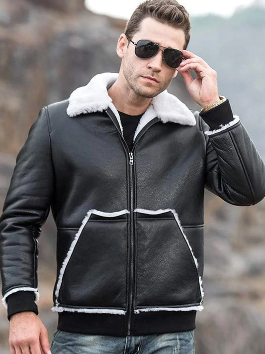 Leather Jacket White Fur