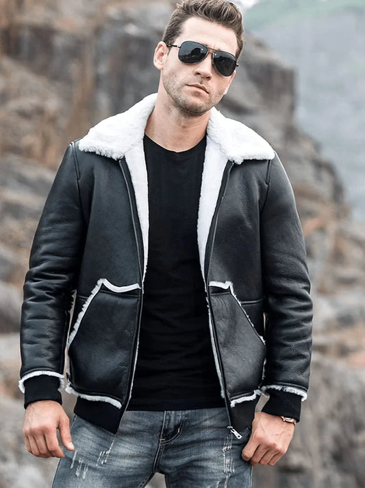 Leather Jacket White Fur