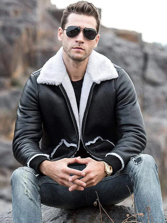 Leather Jacket White Fur