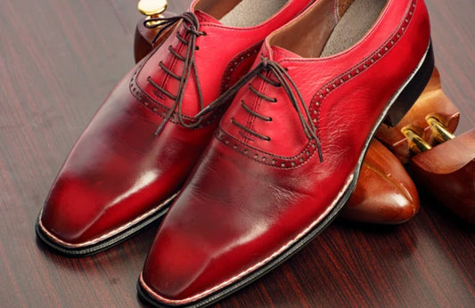 Patina Finish Maroon Lace up Dress Shoes
