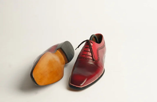 Patina Finish Maroon Lace up Dress Shoes