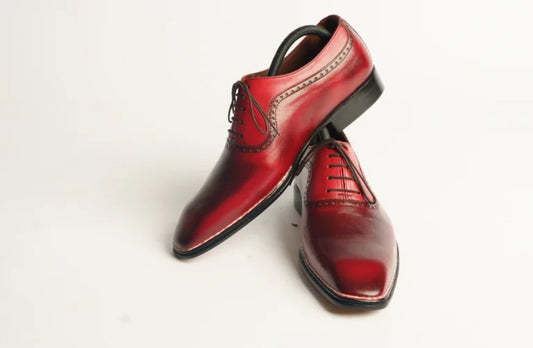 Patina Finish Maroon Lace up Dress Shoes