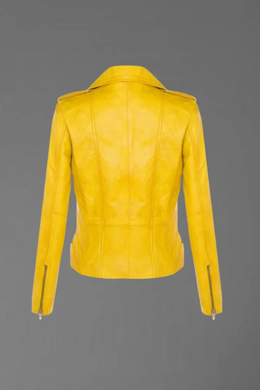 Radiant Edge – Women’s Yellow Leather Biker Jacket