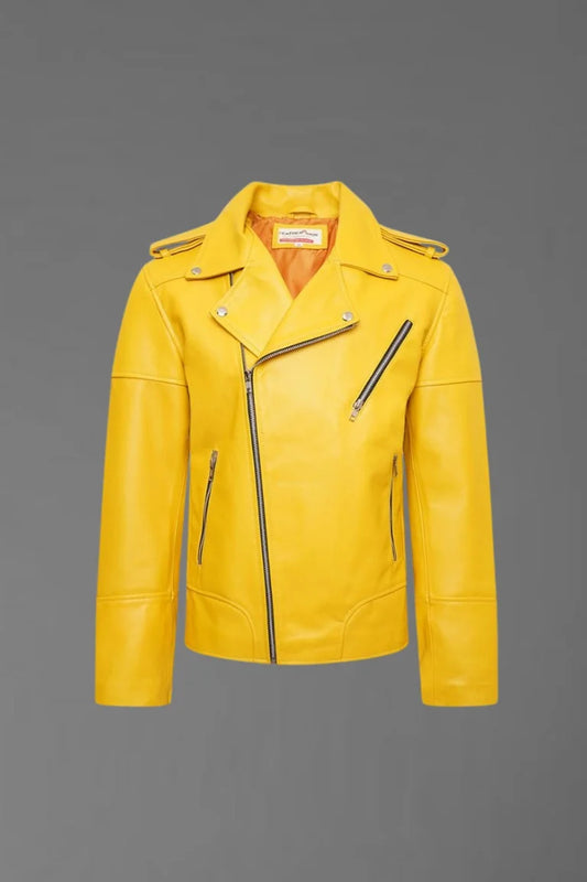 Radiant Edge – Women’s Yellow Leather Biker Jacket