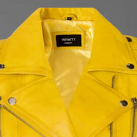 Radiant Edge – Women’s Yellow Leather Biker Jacket