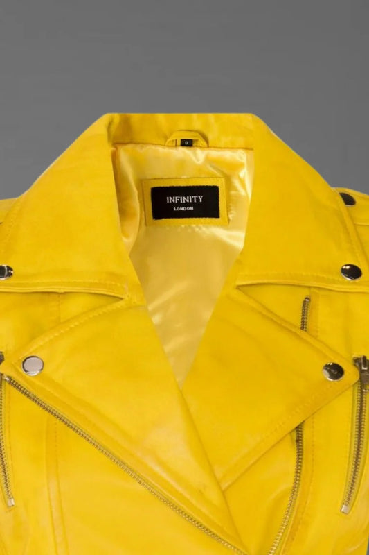 Radiant Edge – Women’s Yellow Leather Biker Jacket
