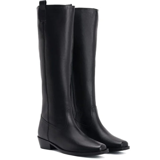 Black Leather Knee-High Boots