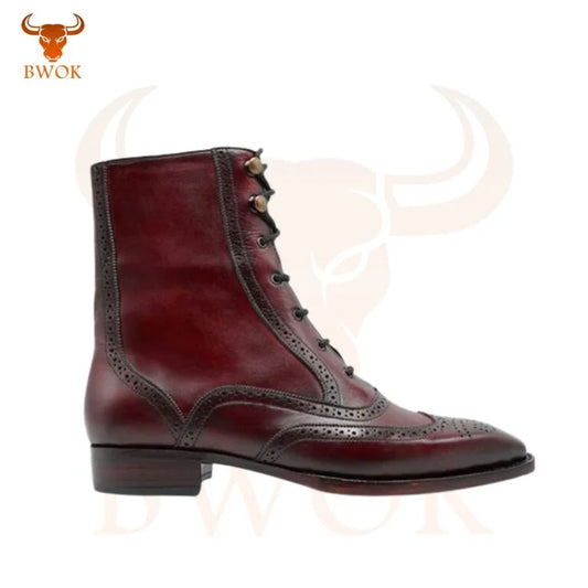 Burgundy Leather Ankle Boots