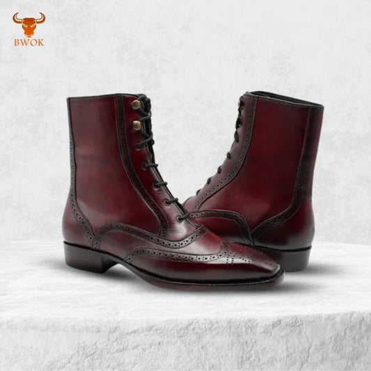 Burgundy Leather Ankle Boots