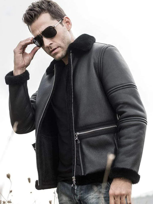 Leather Jacket with Fur Collar