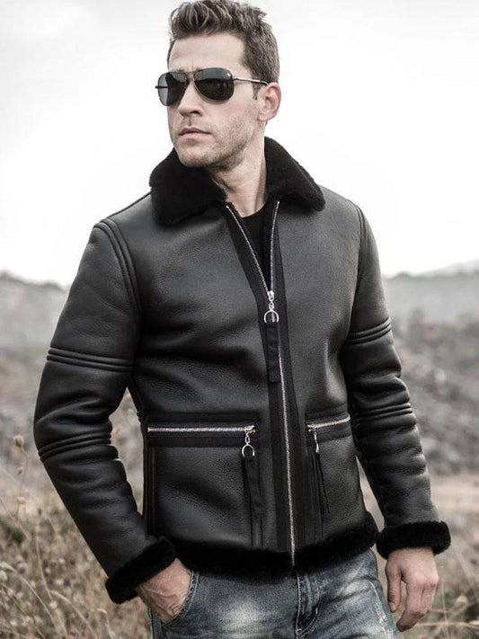 Leather Jacket with Fur Collar