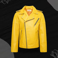 Radiant Edge – Women’s Yellow Leather Biker Jacket