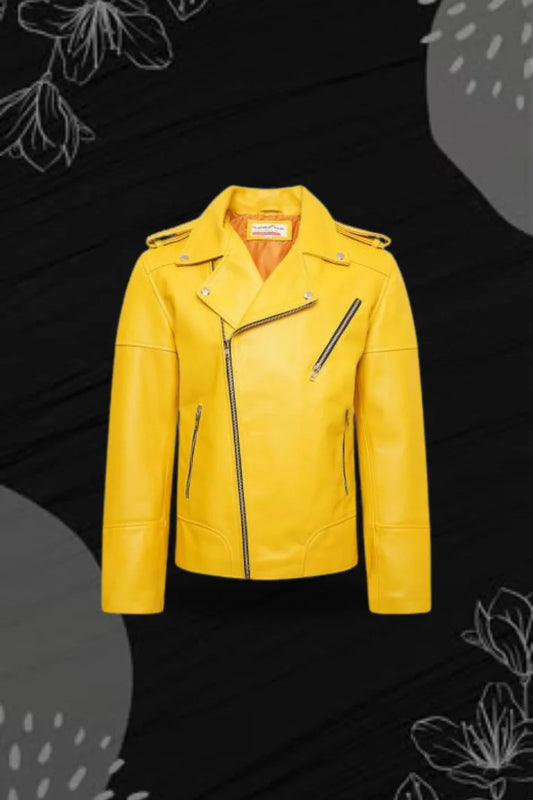 Radiant Edge – Women’s Yellow Leather Biker Jacket